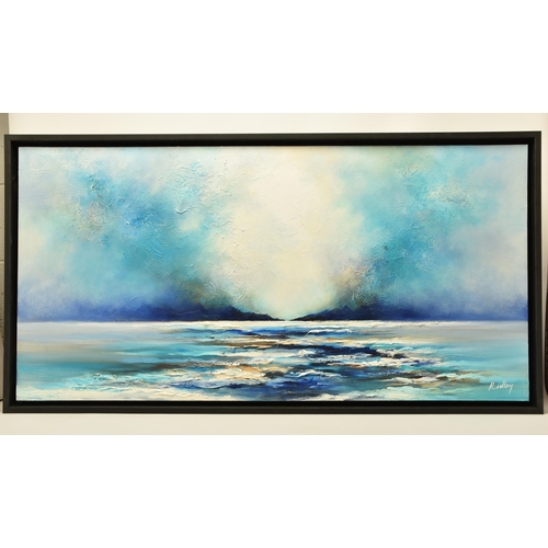 317 - DAVID RIDLEY (BRITISH CONTEMPORARY), 'TRANQUIL', an atmospheric seascape, signed bottom right, oil o... 