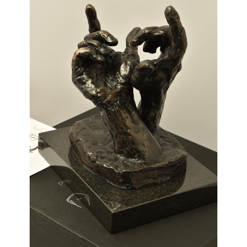 321 - ROLF HARRIS (AUSTRALIAN 1930-2023) 'INTUITION' a limited edition bronze sculpture of a pair of hands... 