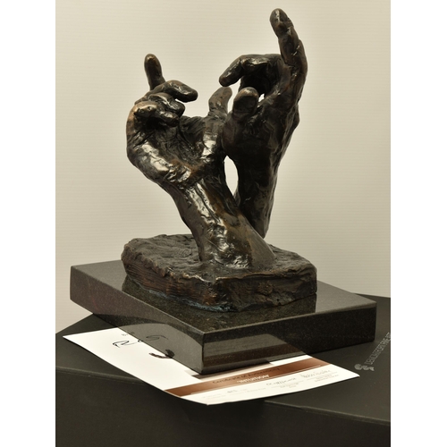 321 - ROLF HARRIS (AUSTRALIAN 1930-2023) 'INTUITION' a limited edition bronze sculpture of a pair of hands... 