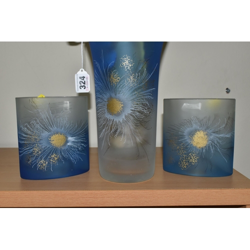 324 - THREE AMBIENTE ZWIESEL GERMAN MOUTH BLOWN GLASS VASES,  three art glass vases, comprising a cylindri... 