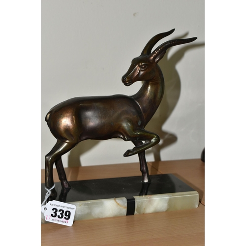 339 - AN ART DECO FIGURE GROUP, of two bronzed deer on a marble base, height 21cm x length 39.5cm x depth ... 