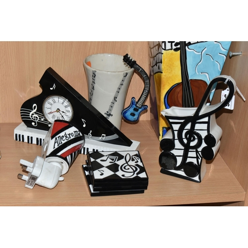 346 - A LORNA BAILEY JUG AND OTHER MUSIC THEMED ITEMS, comprising an Old Ellgreave Pottery Lorna Bailey ju... 