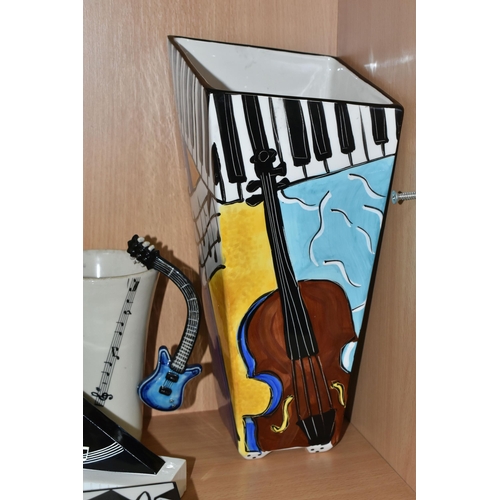 346 - A LORNA BAILEY JUG AND OTHER MUSIC THEMED ITEMS, comprising an Old Ellgreave Pottery Lorna Bailey ju... 