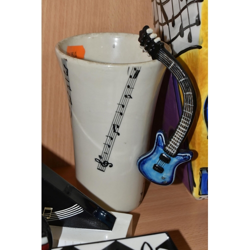 346 - A LORNA BAILEY JUG AND OTHER MUSIC THEMED ITEMS, comprising an Old Ellgreave Pottery Lorna Bailey ju... 