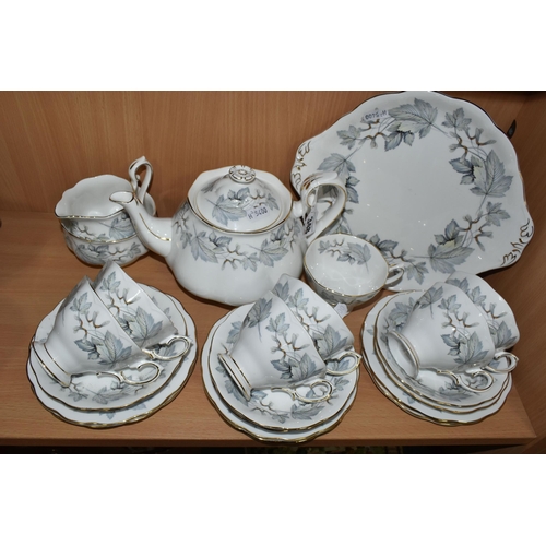 348 - A TWENTY FOUR PIECE ROYAL ALBERT 'SILVER MAPLE' TEA SET, comprising a teapot, a cream jug, a sugar b... 