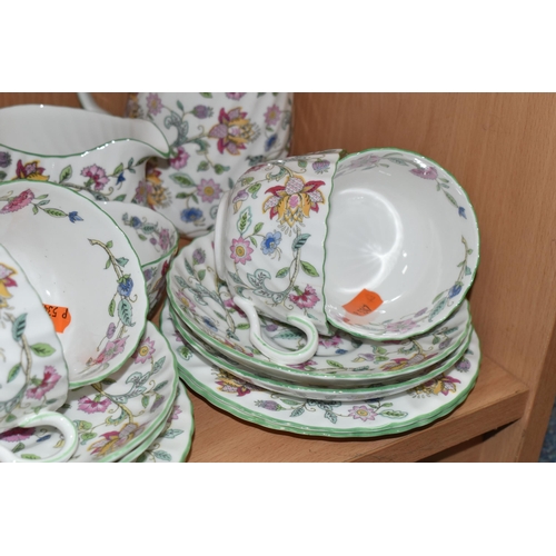 363 - A TWENTY FOUR PIECE MINTON HADDON HALL TEA SET, comprising a teapot, a hot water jug, a cream jug, t... 