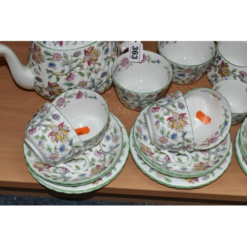 363 - A TWENTY FOUR PIECE MINTON HADDON HALL TEA SET, comprising a teapot, a hot water jug, a cream jug, t... 