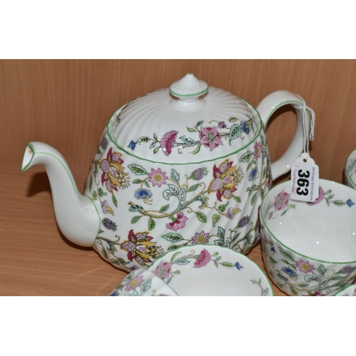 363 - A TWENTY FOUR PIECE MINTON HADDON HALL TEA SET, comprising a teapot, a hot water jug, a cream jug, t... 