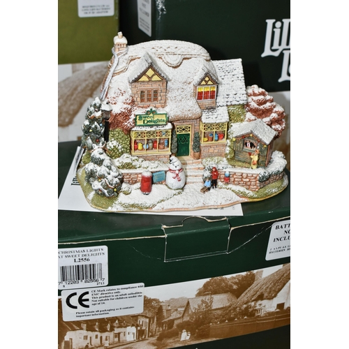 366 - FOUR BOXED LILLIPUT LANE ILLUMINATED COTTAGES COLLECTION SNOW COTTAGES, comprising 'Christmas Lights... 