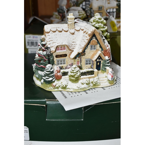 366 - FOUR BOXED LILLIPUT LANE ILLUMINATED COTTAGES COLLECTION SNOW COTTAGES, comprising 'Christmas Lights... 