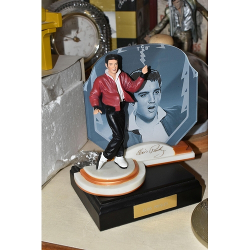 376 - A GROUP OF 'ELVIS PRESLEY' FIGURES AND MEMORABILIA, to include figures by Leonardo Collection, Be My... 