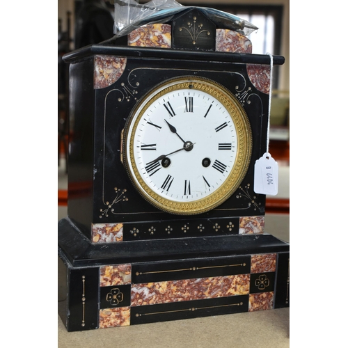 382 - TWO SLATE MANTEL CLOCKS AND A CARRIAGE CLOCK to include one French style slate mantel clock with dar... 