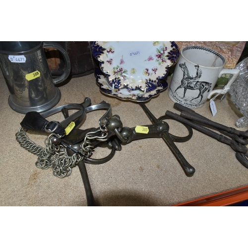 385 - A SELECTION OF VINTAGE TACK, A TOP HAT, AND HOMEWARE to include a 'Christy's Victorian 'Felt Band' t... 