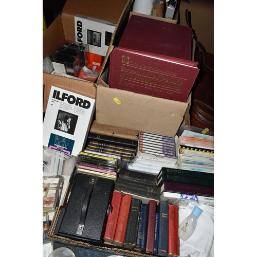 395 - THREE BOXES AND LOOSE SCIENTIFIC AND RELIGIOUS ITEMS to include eleven 19th century lithographic pri... 