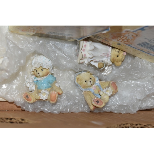 397 - THREE BOXES AND A LOOSE SEWING MACHINE to include eighteen boxed 'Cherished Teddies' consisting 'Gai... 