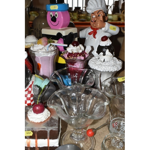 401 - AN ASSORTMENT OF RETRO NOVELTY FOOD AND DRINK ITEMS to include a reproduction vintage Coca Cola napk... 