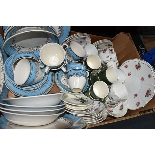 402 - THREE BOXES OF CERAMIC KITCHENWARE, to include an assortment of Czech 'Atlas' orange lusterware, two... 