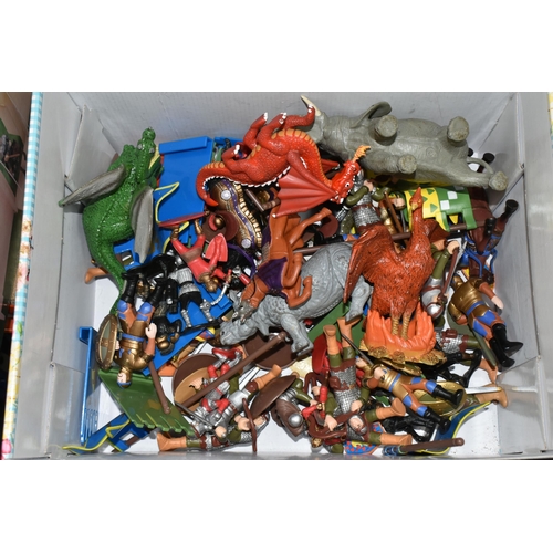 404 - THREE BOXES OF ASSORTED BRITAINS AND OTHER PLASTIC FARM AND ZOO ANIMALS, with a quantity of plastic ... 