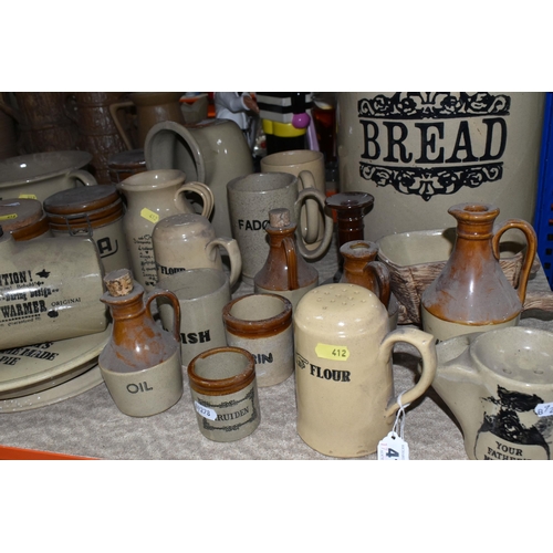 412 - A LARGE QUANTITY OF MOIRA POTTERY STONEWARE, including 6   pitcher jug farmhouse with recipe detail,... 