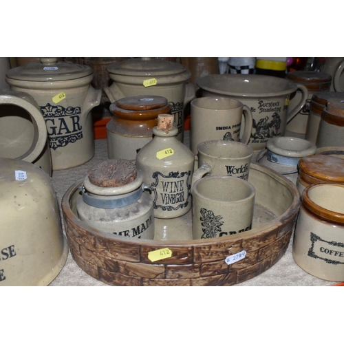 412 - A LARGE QUANTITY OF MOIRA POTTERY STONEWARE, including 6   pitcher jug farmhouse with recipe detail,... 