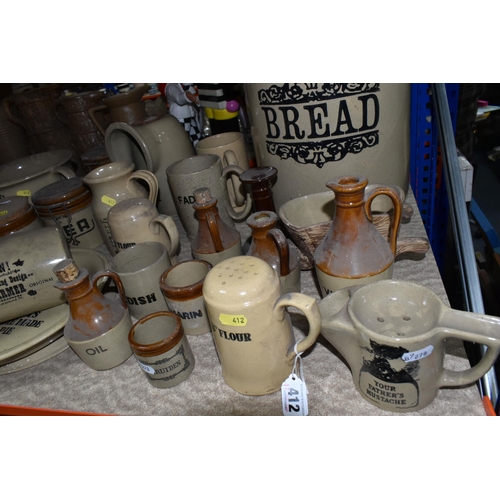 412 - A LARGE QUANTITY OF MOIRA POTTERY STONEWARE, including 6   pitcher jug farmhouse with recipe detail,... 