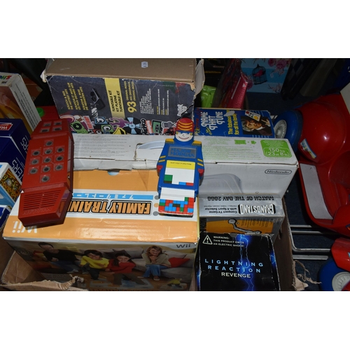 415 - FOUR BOXES AND LOOSE TOYS, GAMES AND PUZZLES, to include Hasbro Transformers Ultra Magnus,  Nintendo... 