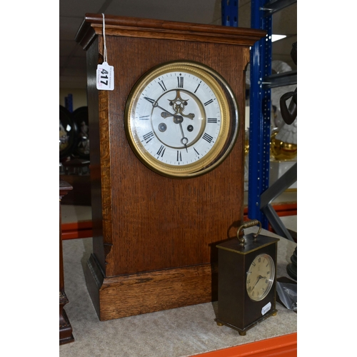 417 - FOUR CLOCKS, comprising a 'J. Marti & Cie. Medaille de Bronze' Brocot clock 44cm height x 28xcm widt... 