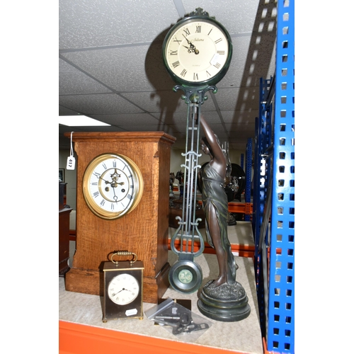 417 - FOUR CLOCKS, comprising a 'J. Marti & Cie. Medaille de Bronze' Brocot clock 44cm height x 28xcm widt... 