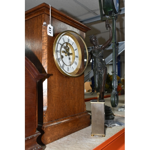 417 - FOUR CLOCKS, comprising a 'J. Marti & Cie. Medaille de Bronze' Brocot clock 44cm height x 28xcm widt... 