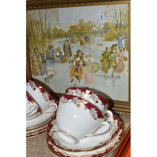 420 - A GROUP OF PORCELAIN DINNERWARE, TWO CHARACTER JUGS, AND A PRINT to include a Royal Doulton 'Winthro... 