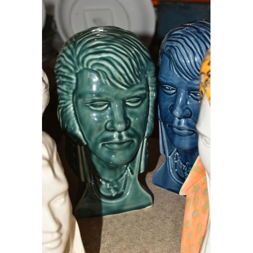 421 - A QUANTITY OF ELVIS DECORATIVE ORNAMENTS to include ten free standing Elvis busts of various sizes a... 