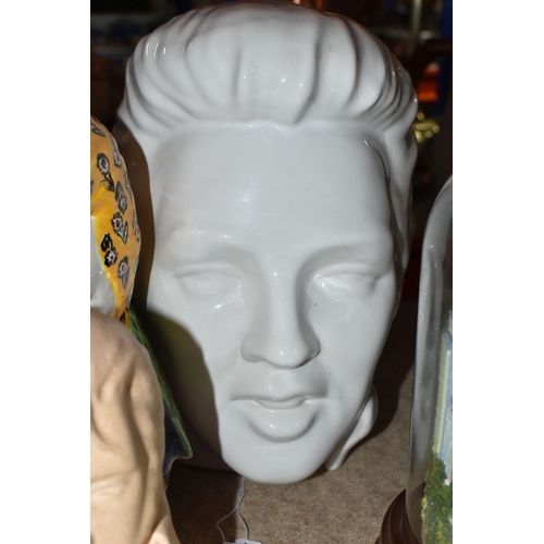 421 - A QUANTITY OF ELVIS DECORATIVE ORNAMENTS to include ten free standing Elvis busts of various sizes a... 