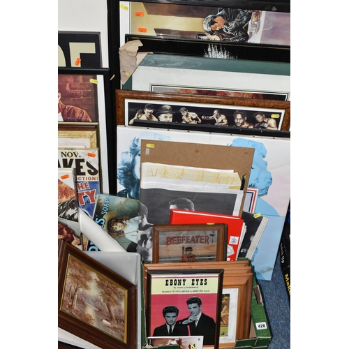 428 - A QUANTITY OF PICTURES AND PRINTS ETC, to include James Dean prints, Marilyn Monroe prints, photo pr... 