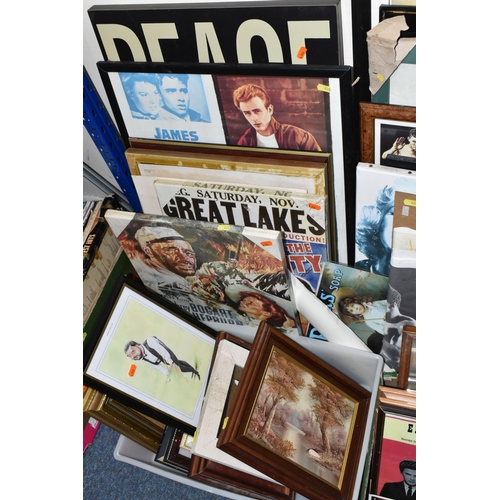 428 - A QUANTITY OF PICTURES AND PRINTS ETC, to include James Dean prints, Marilyn Monroe prints, photo pr... 