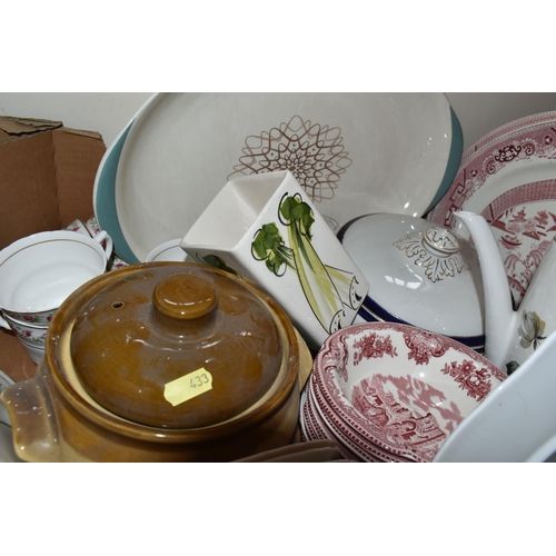 433 - FOUR BOXES OF CERAMICS AND KITCHENWARE to include three Balmoral China teacups and saucers, a Rutlan... 