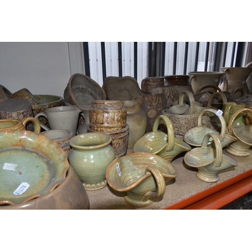 440 - A LARGE QUANTITY OF STONEWARE, approximately seventy pieces, comprising B.R Burton vases, jugs, bask... 