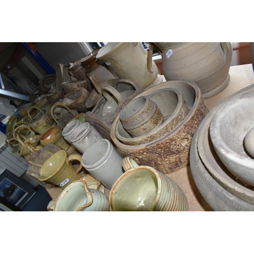 440 - A LARGE QUANTITY OF STONEWARE, approximately seventy pieces, comprising B.R Burton vases, jugs, bask... 