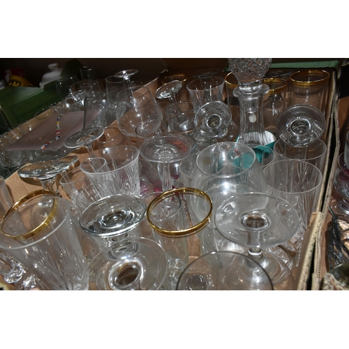 441 - FIVE BOXES OF CERAMICS AND GLASSWARE, to include tea sets, kitchen storage jars, teapots, a Murano s... 