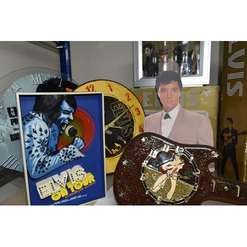 A LARGE QUANTITY OF 'ELVIS' THEMED TABLE LAMPS, CLOCKS AND ORNAMENTS ...