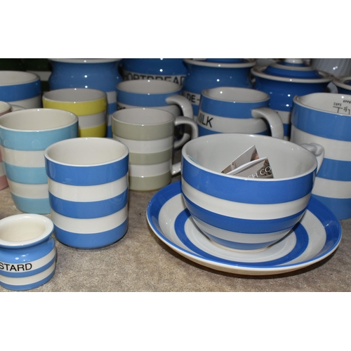 455 - A GROUP OF TG GREEN CORNISHWARE, modern items, to include traditional blue striped storage canisters... 