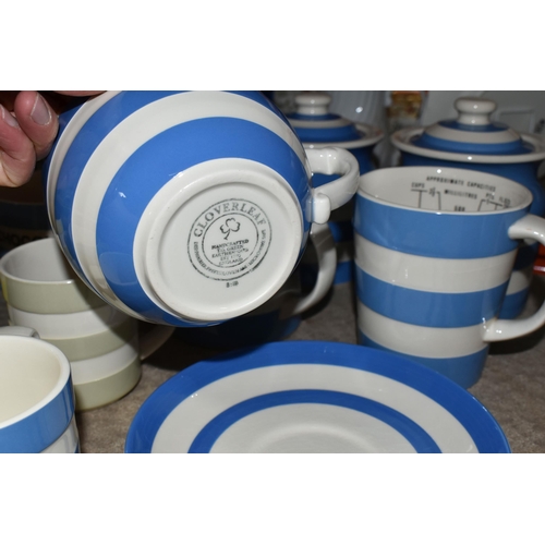 455 - A GROUP OF TG GREEN CORNISHWARE, modern items, to include traditional blue striped storage canisters... 