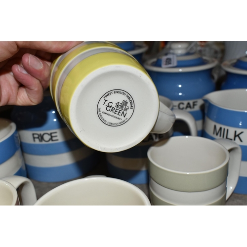 455 - A GROUP OF TG GREEN CORNISHWARE, modern items, to include traditional blue striped storage canisters... 