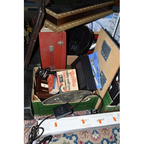 457 - FIVE BOXES AND LOOSE MISCELLANEOUS ITEMS, to include a Kodak Easy Share V1003 digital camera, a case... 