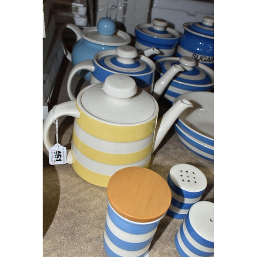 461 - A GROUP OF TG GREEN CORNISHWARE, comprising blue striped 'Sugar' and 'Coffee' canisters, a smaller u... 