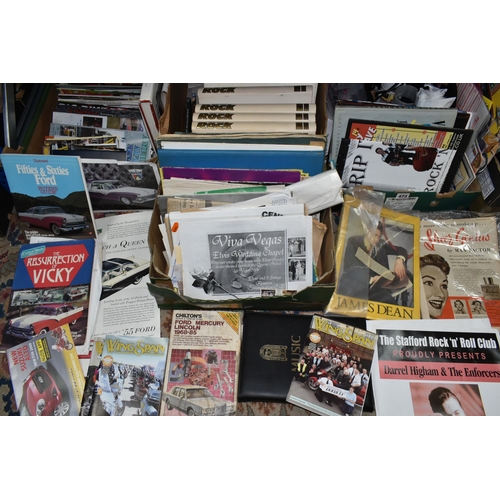 473 - FOUR BOXES OF ROCK AND ROLL THEMED BOOKS, EPHEMERA AND SUNDRIES, to include a collection of ten Orbi... 