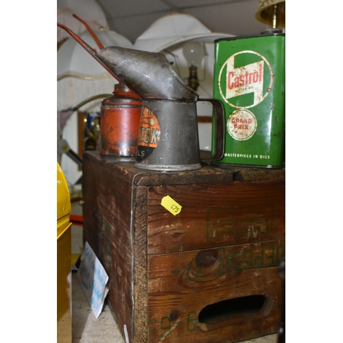 475 - A LARGE COLLECTION OF VINTAGE PETROL CANS AND TINS, comprising a Castrol 'Grand Prix' oil can, three... 