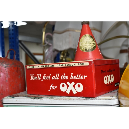 475 - A LARGE COLLECTION OF VINTAGE PETROL CANS AND TINS, comprising a Castrol 'Grand Prix' oil can, three... 