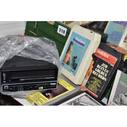 518 - A BOX OF EIGHT TRACK TAPES AND CAR EIGHT TRACK PLAYER, comprising a boxed Sharp '8-Track Cartridge C... 