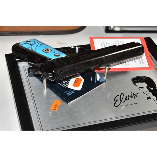 524 - A FRANKLIN MINT REPLICA ELVIS PRESLEY COLT 45 PISTOL, the pistol is of metal construction and has be... 