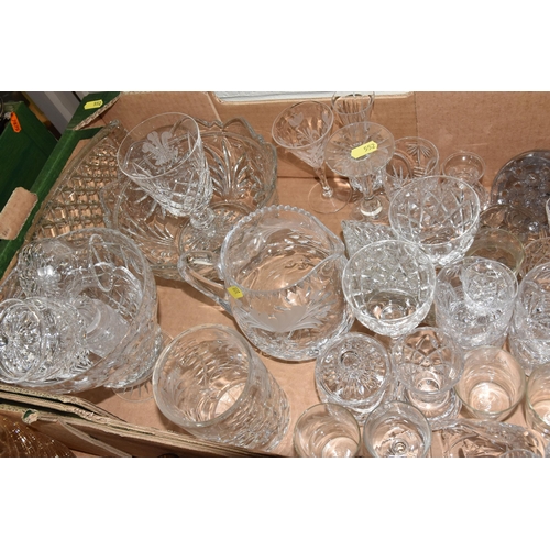 552 - TWO BOXES OF GLASSWARE, including Whisky Stones and Glasses gift set, glass dressing table trinket p... 